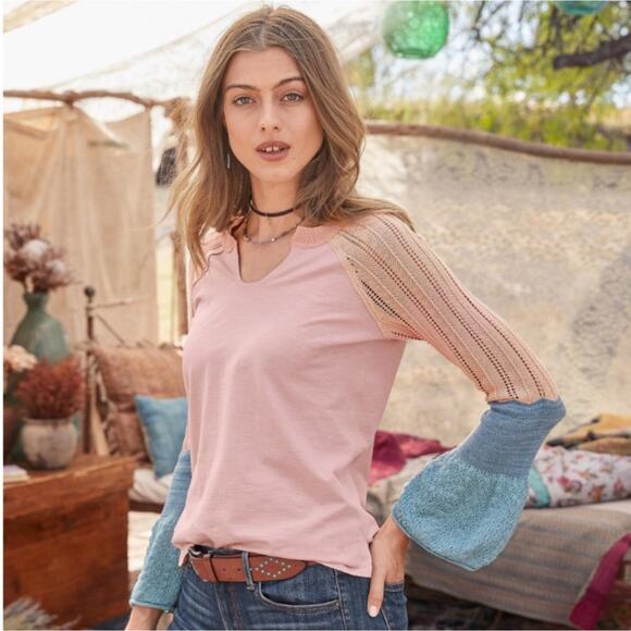 Sundance | Women | Cozy Canyon Mixed Media Crochet Knit Sleeve Top | Small - Picture 11 of 12